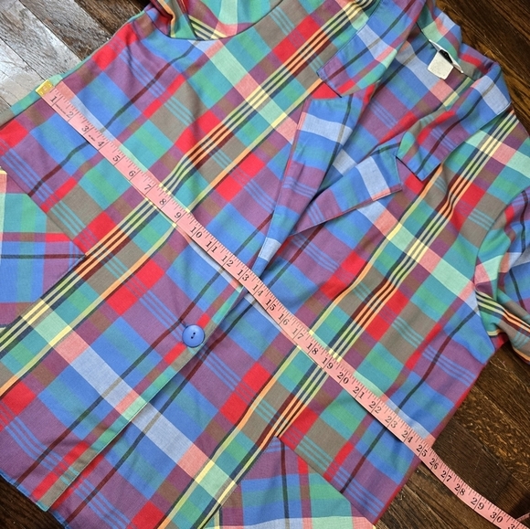 Vintage 80s 90s Blue Red Plaid Lightweight Plus Size Oversized Blazer - Picture 12 of 15